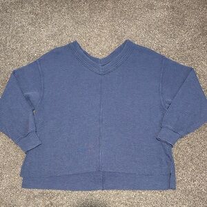 Aerie V-Neck Wonder Textured Knit Oversized Sweatshirt - Blue